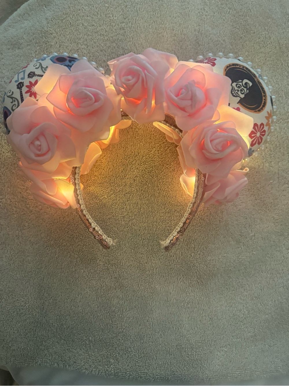Light-Up Pink Rose Floral Ear Headband - Picture 2 of 2